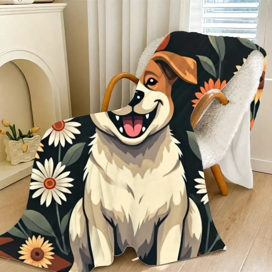 1pc 280GSM Cooling Flannel Throw Blanket, Halloween Design with Smiling Dog and Jack-o-lantern, Soft Skin-friendly Fluffy Fabric for Room, Sofa, Party, Indoor and Outdoor Use 2D Flat Weighted Blanket, 2D Flat