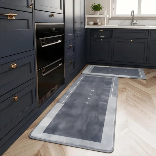 Long Soft Kitchen Floor Mat, Thickened Flannel Runner Rug with PVC Non-Slip Backing, Fuzzy Water Absorbing and Absorbent Mat for Kitchen, Bathroom, Toilet, Doorway and Dining Room