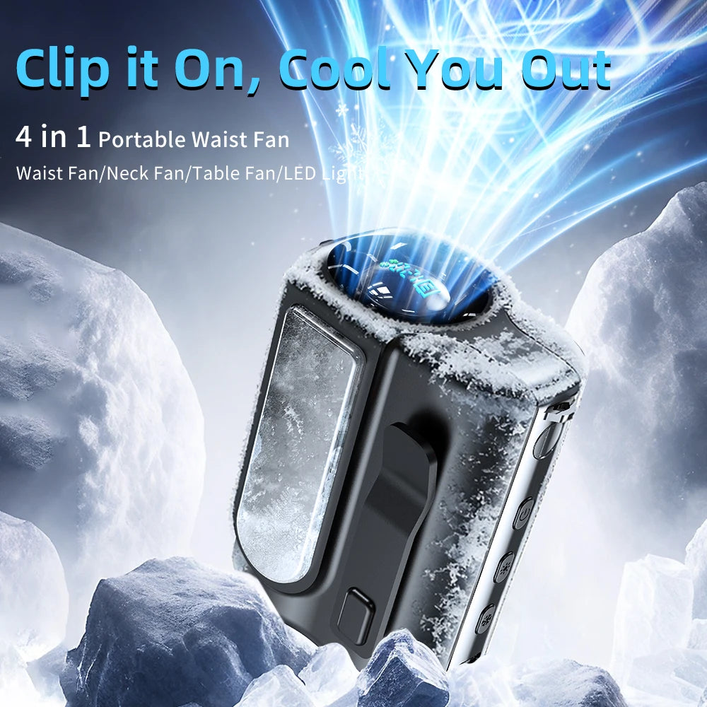 Portable Semiconductor Waist Clip Fan 7000mAh 120 Speeds Rechargeable 4in1 Neck Table Fan With LED Light For Outdoor Working ﻿