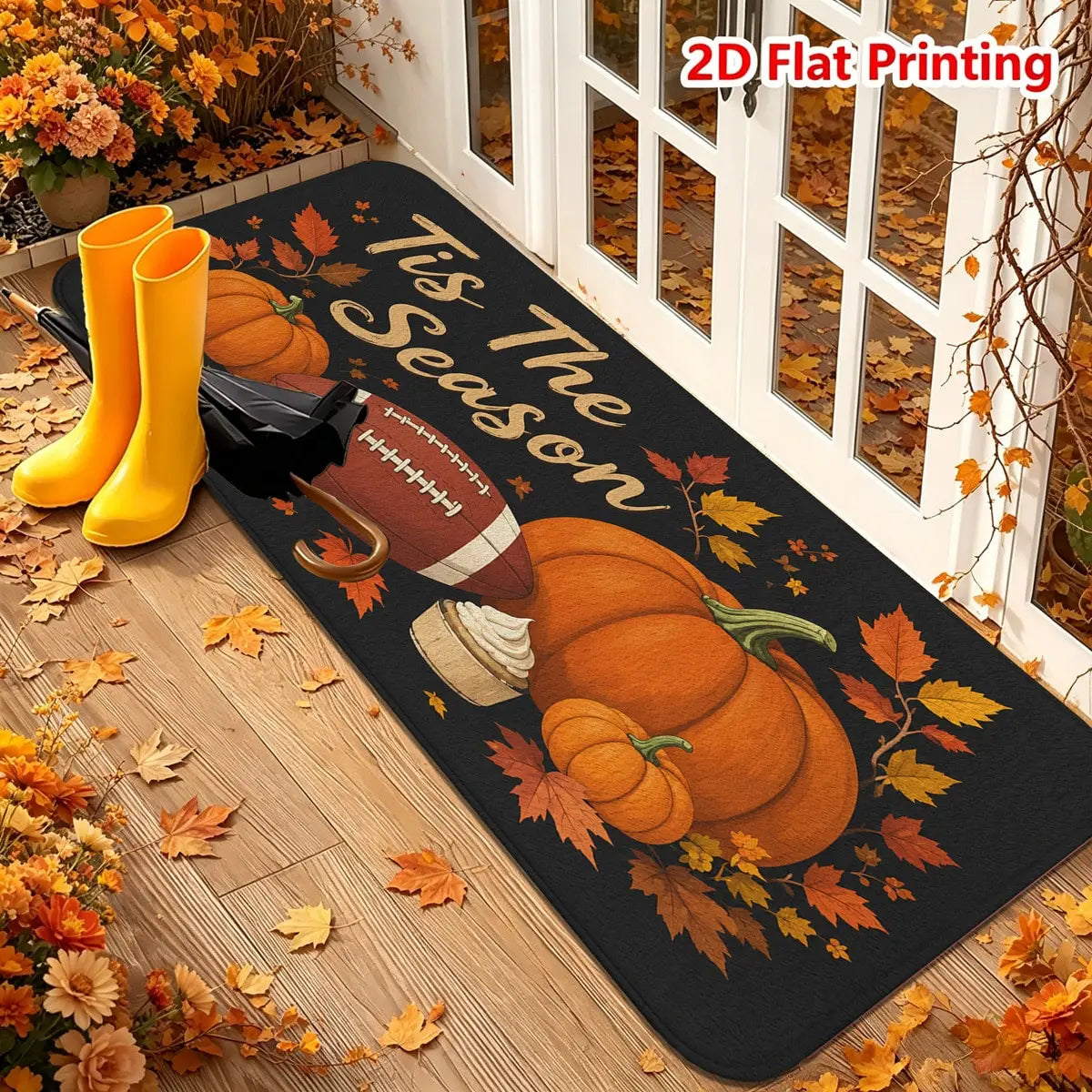 1/2pcs Autumn Door Mat, Thanksgiving Theme Door Mat, Flannel Material Soft Absorbent Non-Slip Machine Washable, Multi-Functional Floor Mat Suitable For