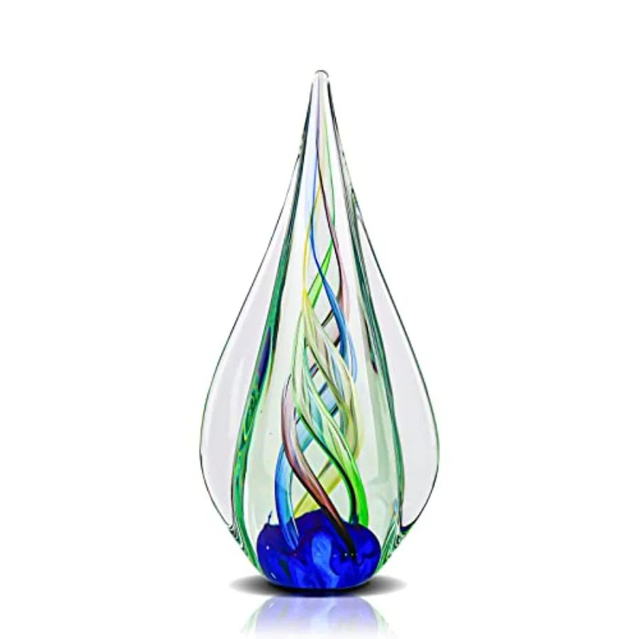 9" Tall Sculpture Hand Blown Glass Decor, Paperweight for Office Desk, Modern Glass Art Figurines Mediterranean Beach House Dec