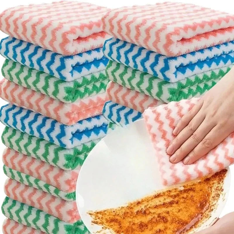 10/40PCS Super Absorbent Dishcloths Coral Fleece Cleaning Cloths Thickened Kitchen Washing Dish Rags Glass Windows Wipe Towels
