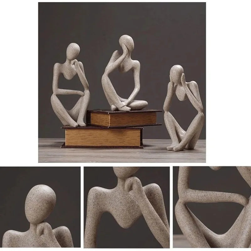 Thinker Statues And Sculptures, Sandstone Resin Thinker Statue Ornaments, Abstract Style Sculptures, Housewarming Gifts, Housewarming Decorations, Living Room Dining Desk Decorations (Right, Small)