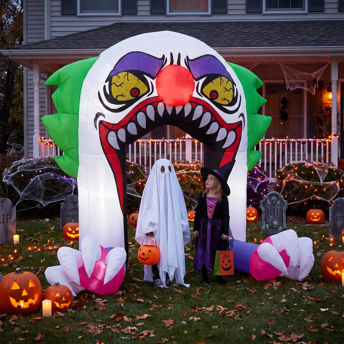 5ft Halloween Clown Inflatable Arch With 4 Led Lights, Blow Up Trunk Or Treat Car Yard Lawn Driveway Party Decoration Outdoor Toy