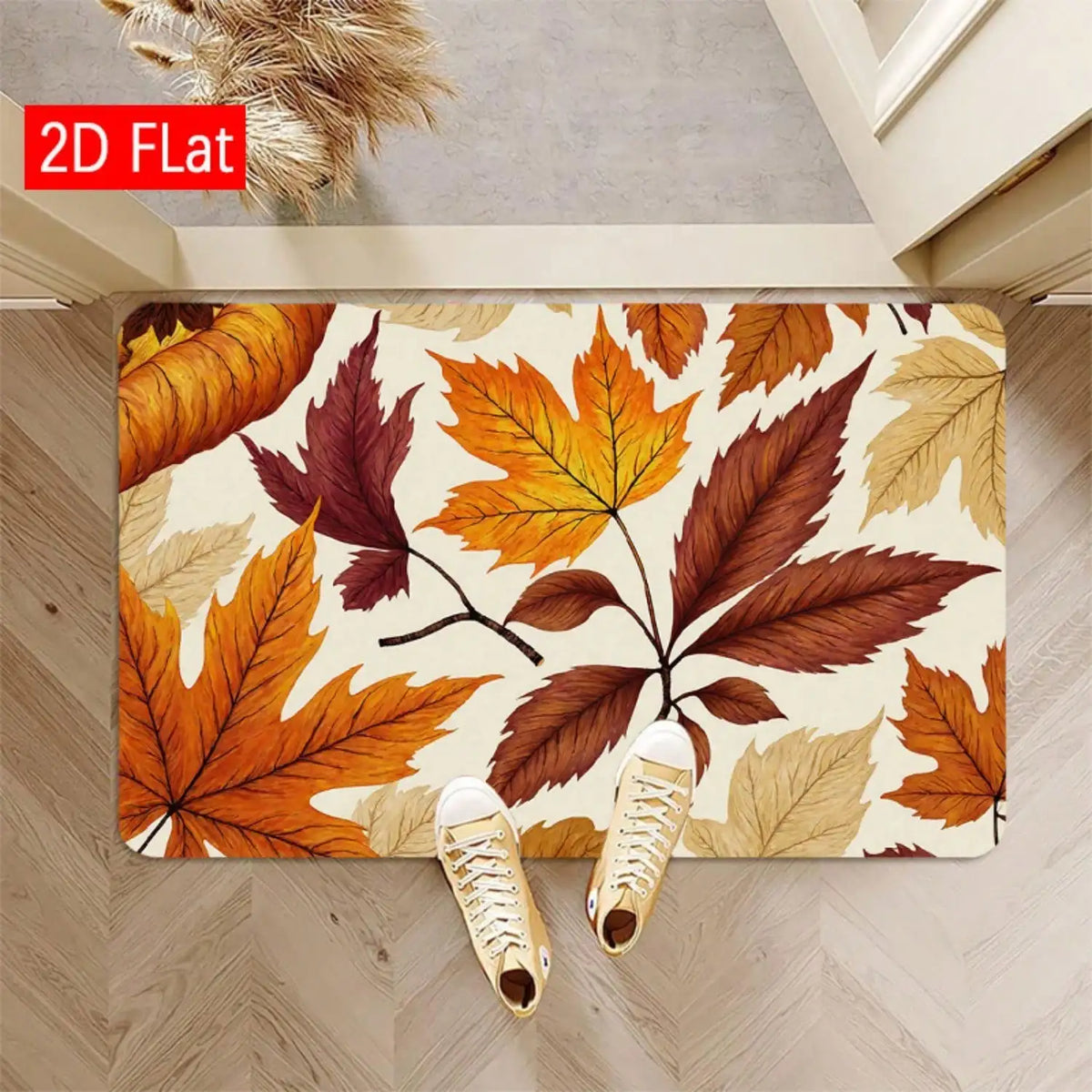2D Flat Leaf Autumn Pattern Printed Door Mat, Soft And Comfortable Fleece Carpet, Indoor/Outdoor Entrance Rug, Home Entrance Carpet, Suitable For Doorway