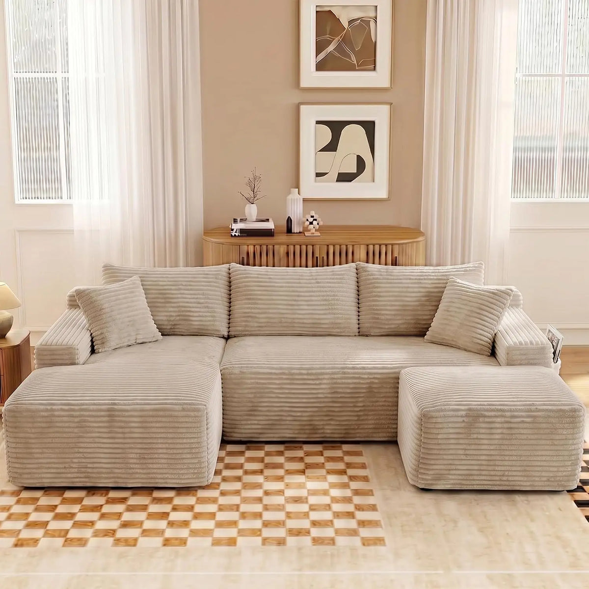 U-Shaped Modular Sectional Sofa With Ottoman Deep Seat Sleeper