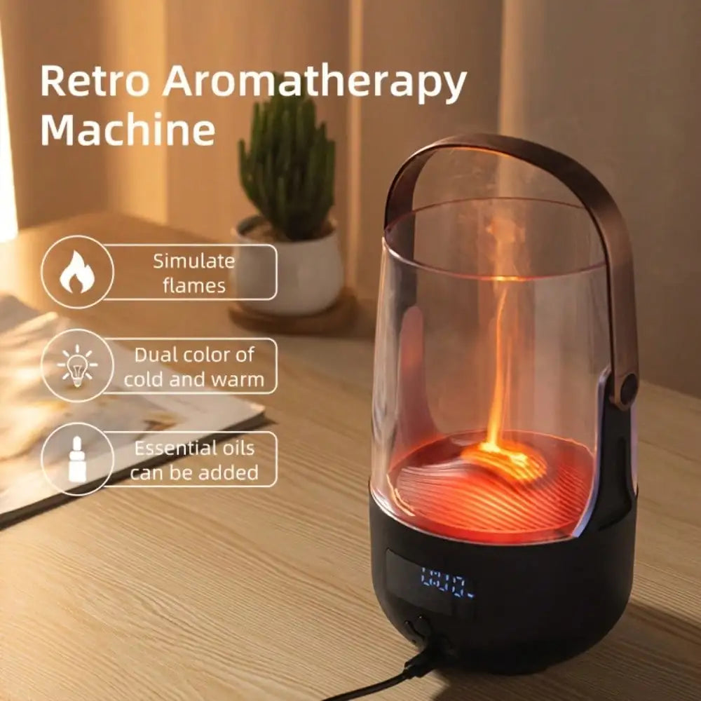 Flame Effect Ultrasonic Aromatherapy Diffuser With Color Changing Led Light