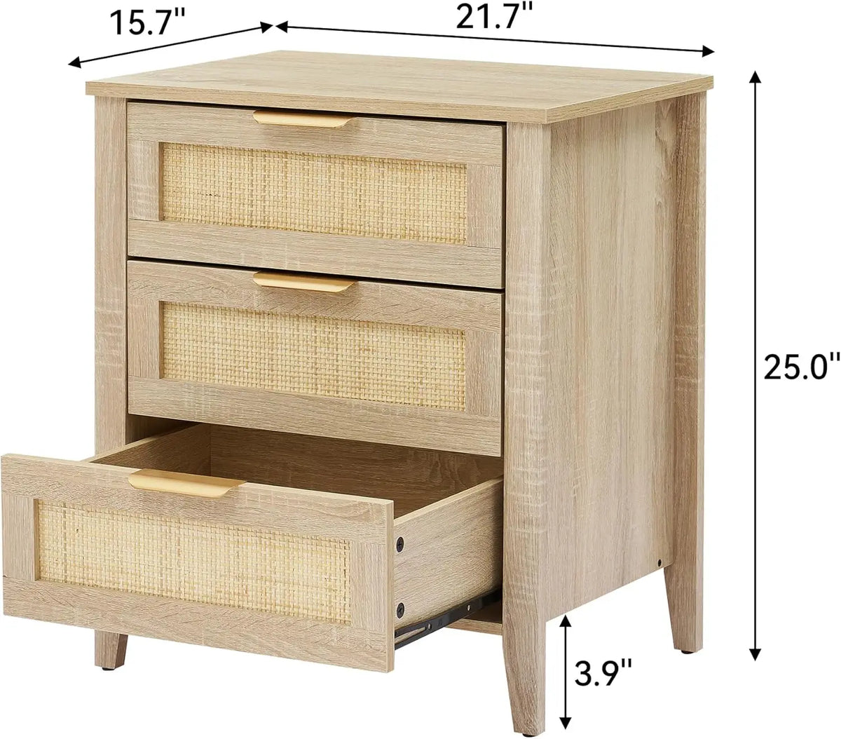 TWISTER CK Rattan Nightstand Cabinet With Three Storage Drawers