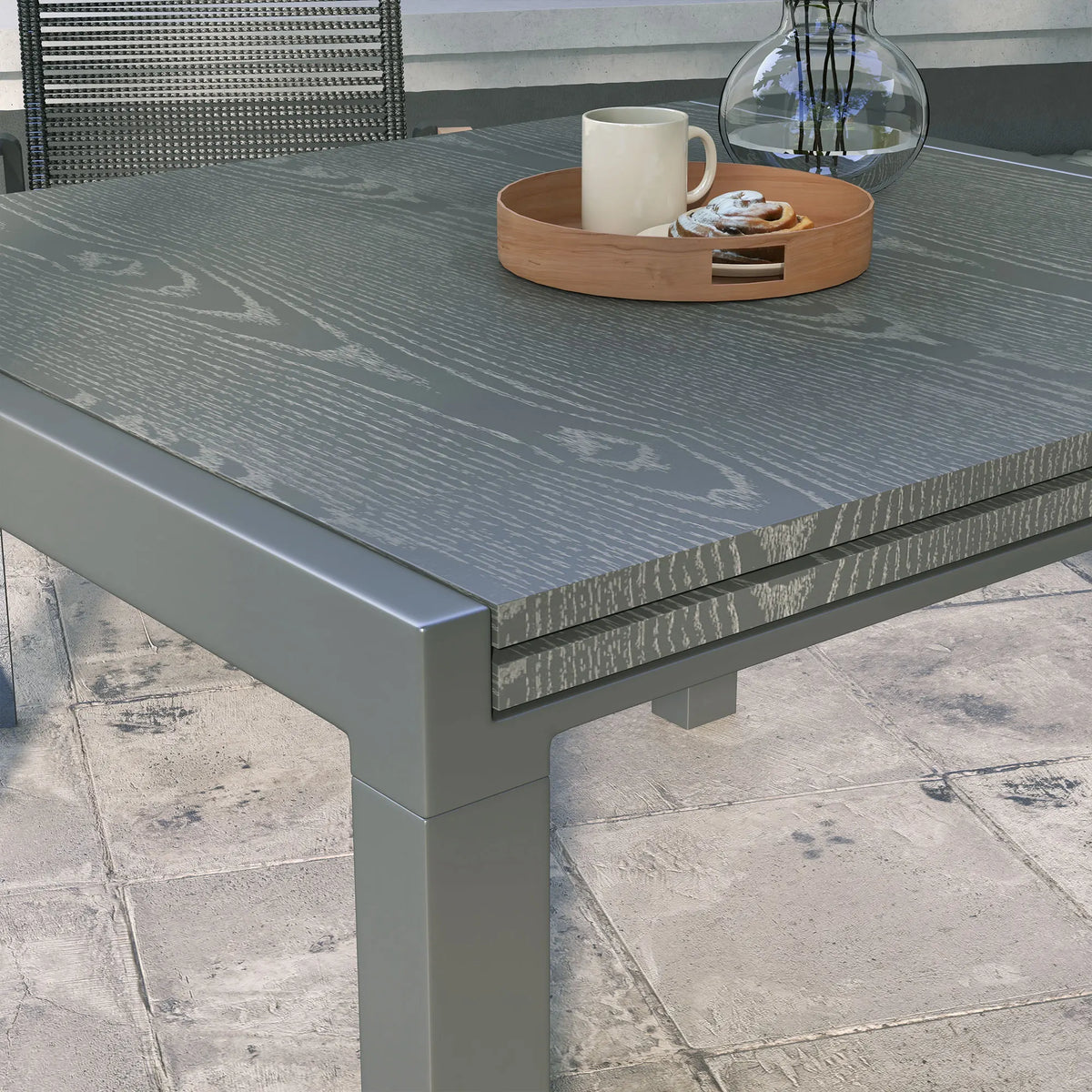 Extendable Patio Table for 6-8 People, Aluminum Frame Rectangular Outdoor Dining Table, for Backyard, Dark Gray