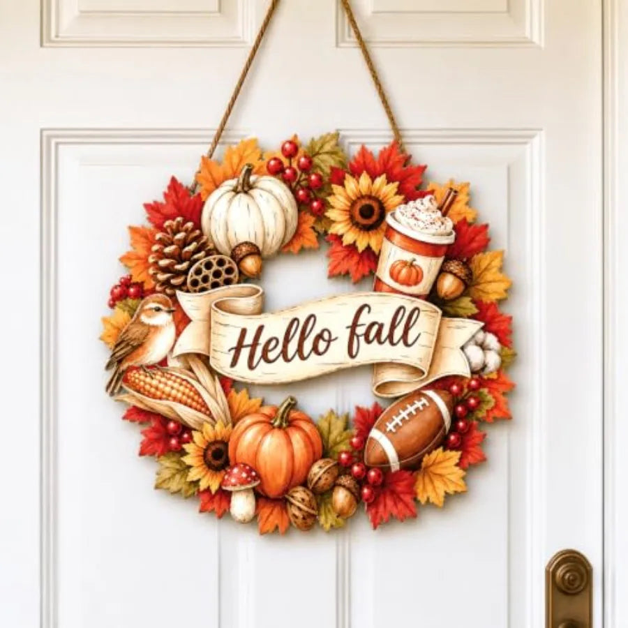 Fall Door Decor Wooden Hello Fall Sign, Pumpkin Truck Door Hanger Wooden Hello Fall pumpkin truck sign for front door, porch, w