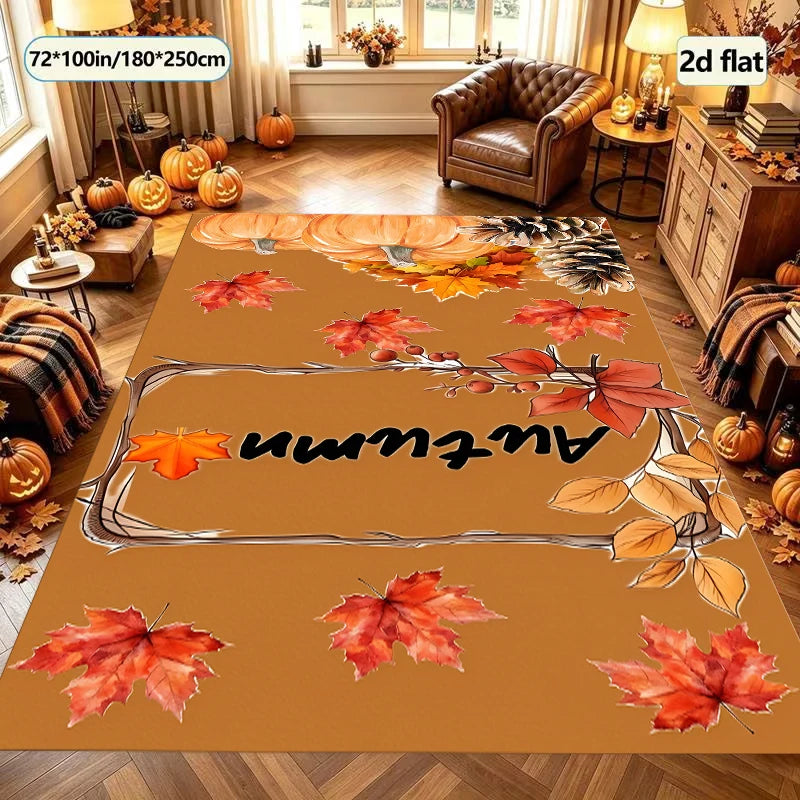 Autumn Maple Leaf Area Rug, Brown Base with Fall Leaves Print, Warm Seasonal Vibe for Entryway Living Room Autumn Decor