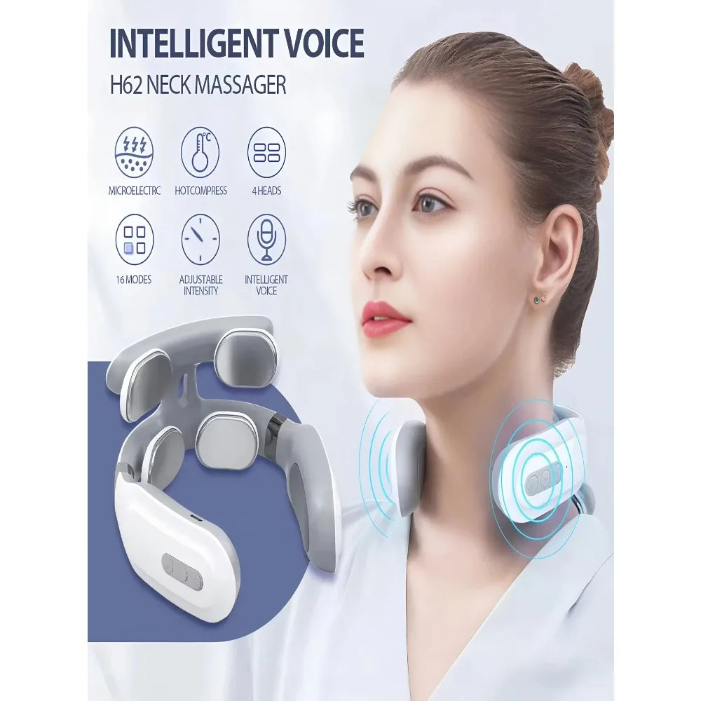 Four heads Adjustable USB Charging Neck Massager Heating Function Breathing Light For Neck Pain Relief And Relaxation