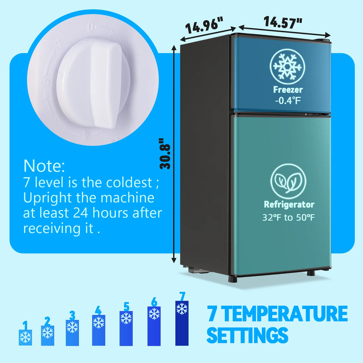 Mini Fridge with Top Freezer 2.0 Cu.ft Two Door Small Grey Refrigerator for Personal Use Includes Egg Tray