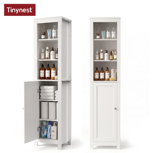 TinyNest Slim Storage Cabinets, Farmhouse Wooden Corner Floor Bathroom Cabinet With Adjustable Shelves & Doors, 66.1 inch Tall Rustic Narrow Toilet Paper Storage Holder, Closet Organizer For Small Spaces, Kitchen, Entryway, L