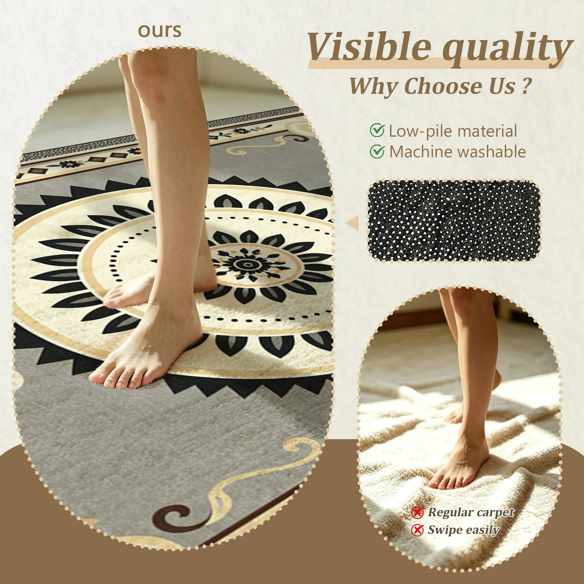 Decorative Mandala Floral Pattern Area Rug, Velvet Machine Washable, Suitable for Living Room Bedroom Dining Room Entryway, Ideal for Halloween Thanksgiving Christmas New Year Black Friday Cyber Monday Home Decoration