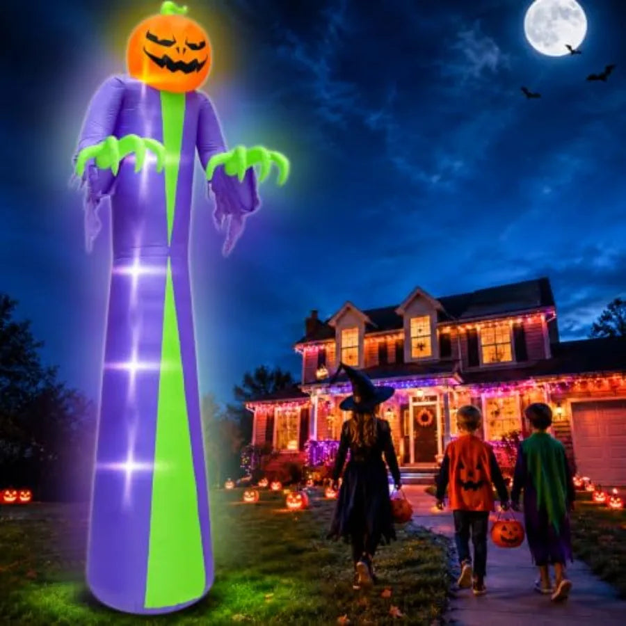 14 FT Giant Halloween Inflatable Pumpkin Outdoor Decorations: weather-resistant PVC, orange, quick-inflate with built-in fan, U