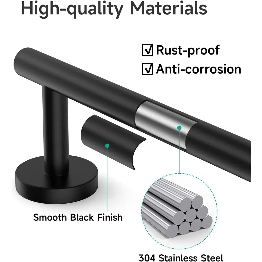 24-Inch Matte Black Stainless Steel Towel Bar, Wall-Mounted Towel Rack for Bathroom