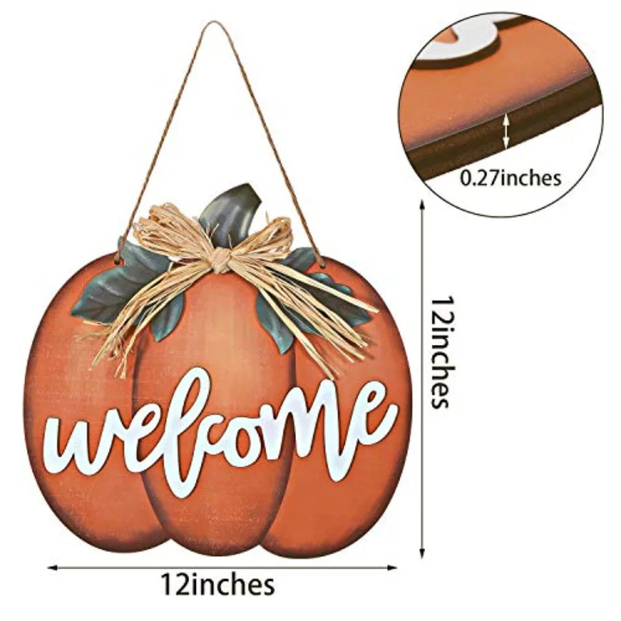 Fall Decor Pumpkin Welcome Sign Thanksgiving Door Hanger Wooden Pumpkin Decor Hanging Porch Sign for Autumn Harvest Thanksgivin