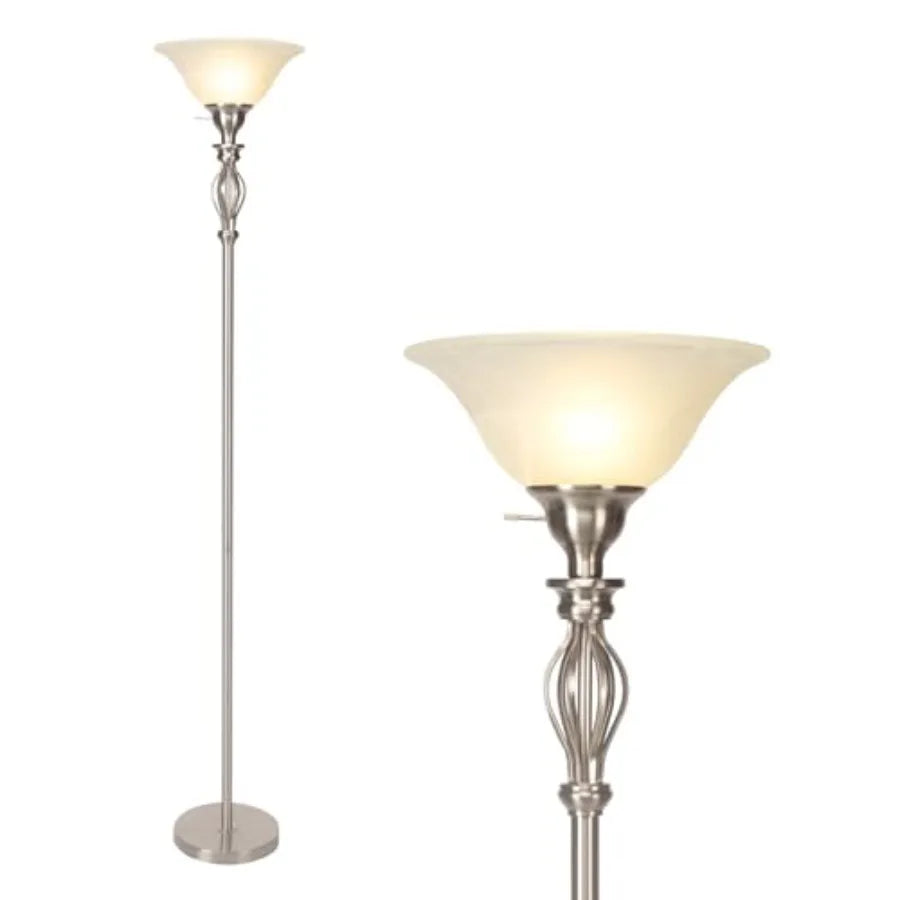 Torchiere Floor Lamps for Living Room, Standing Lamp with White Alabaster Glass Shade, Corner Floor Lamp Pole Lamp - Elegant Fl