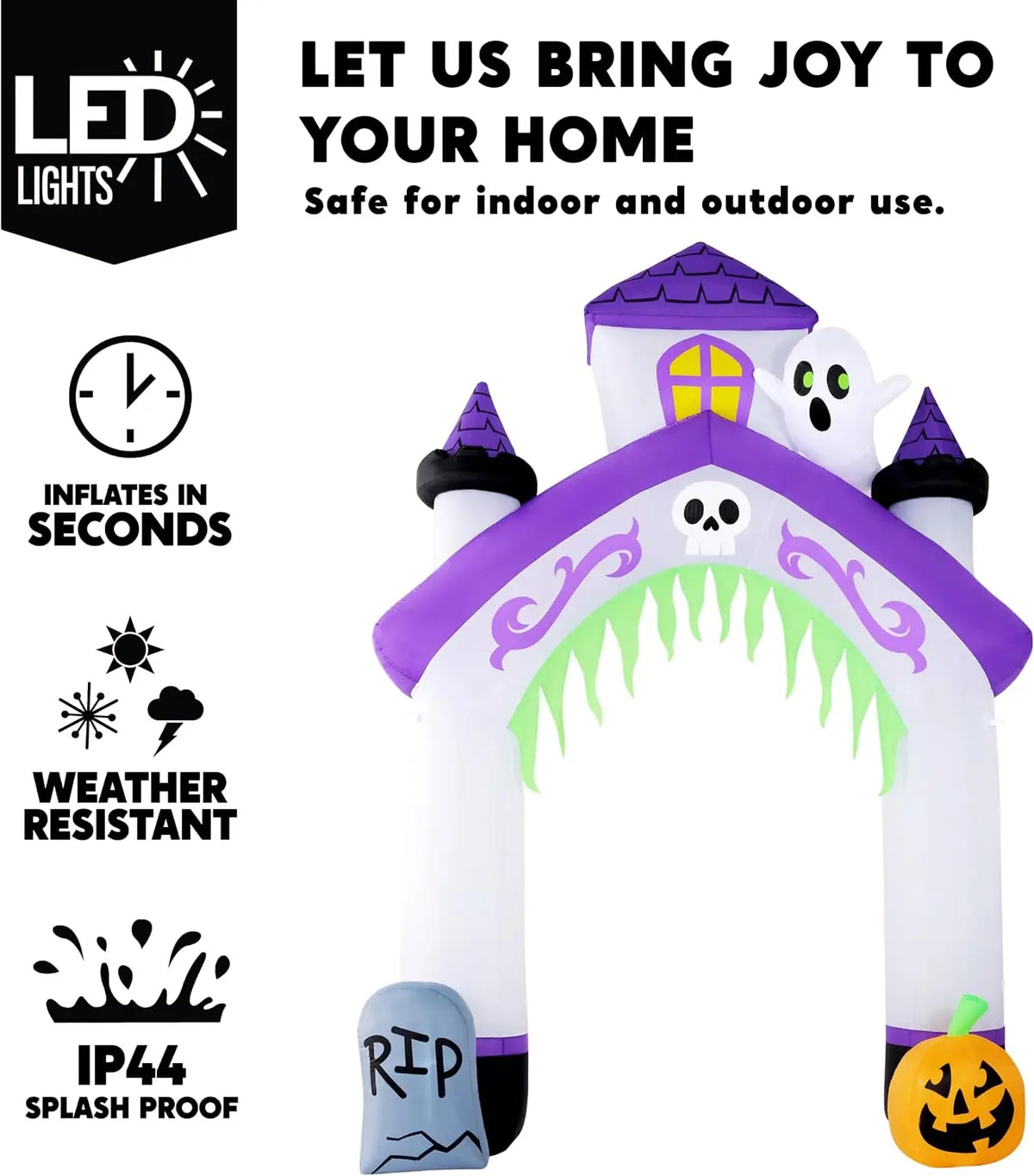 10FT Tall Halloween Inflatables Giant Haunted House Castle Archway Outdoor Decoration with Built-in LED Lights, Blow Up Arch Decor for Outdoor Yard Lawn Garden Party, Spooky Halloween Decor