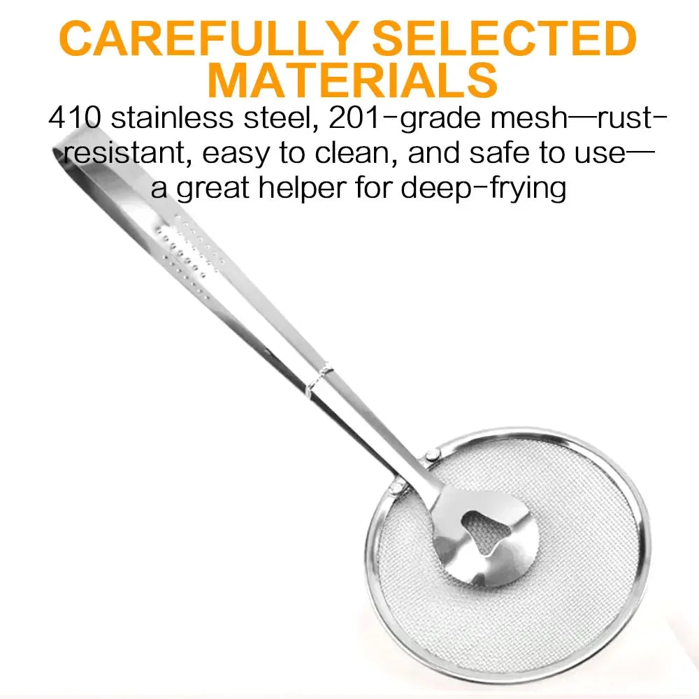 Stainless Steel Strainer Spoon Tongs, Mesh Filter Spoon and Clip Design, Approx. 280 x 100 x 10mm, Silver Finish, Approx. 40g, for Fried Food, Salads, Bread, Vegetables, Grilling and Kitchen Serving, approx. 280 x 100 x 10mm