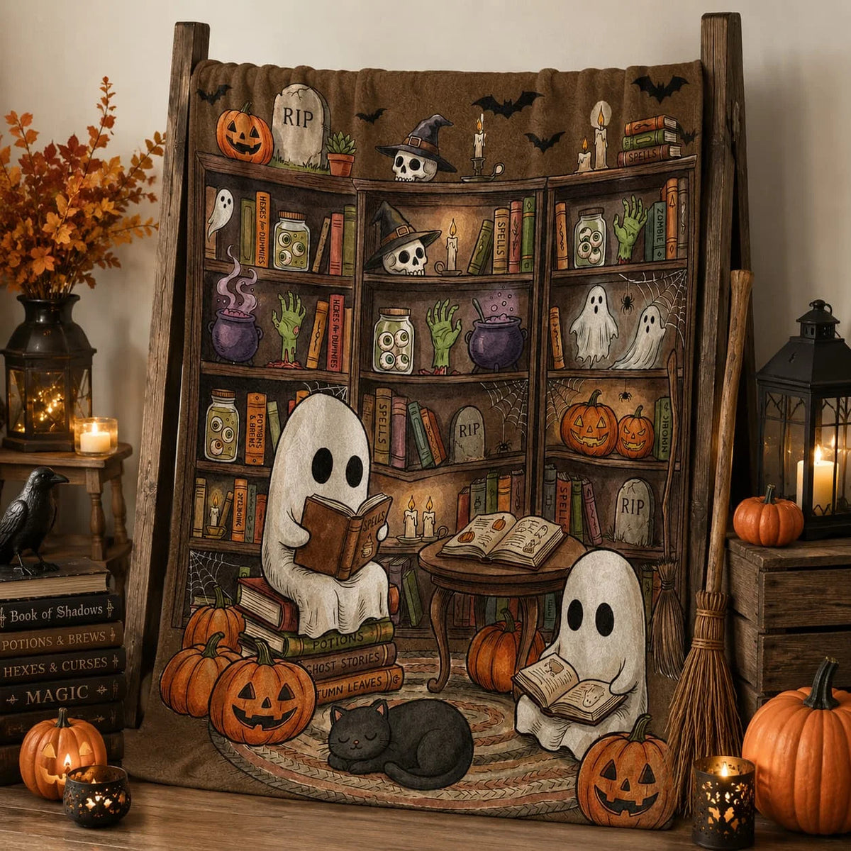 Wxiben Halloween Throw Blanket Gifts - Ghost Reading Blanket for Book Lovers Spooky Pumpkin Lightweight Soft Flannel Throw Blanket for Bed Couch Sofa Living Room Travel Halloween Decor 60x50 inches