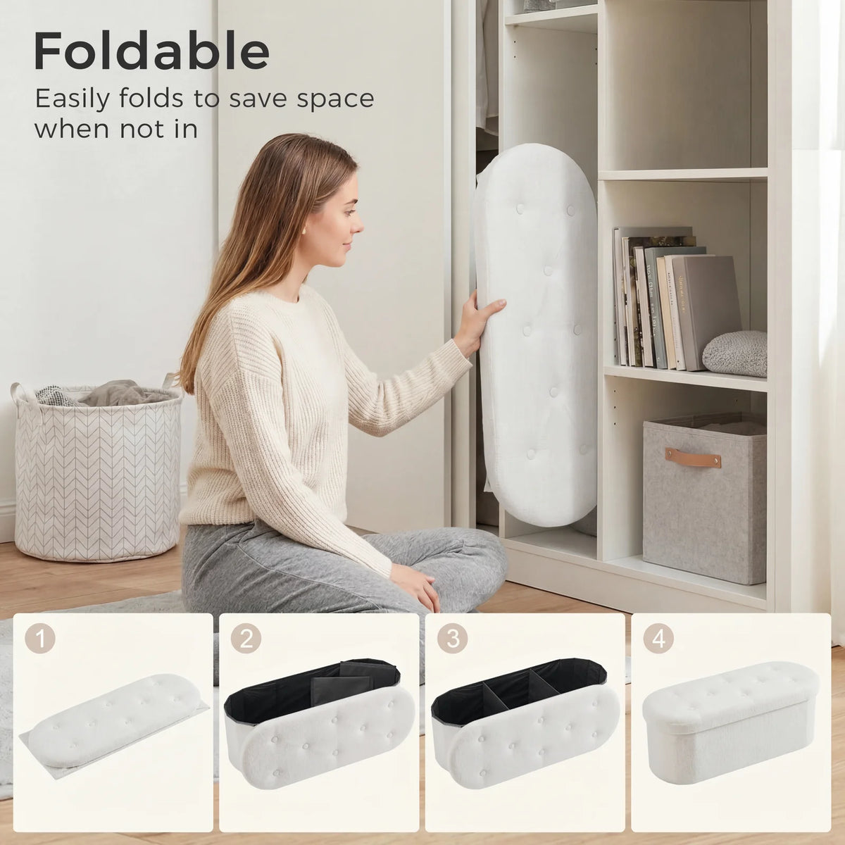 MCQ Faux Fur Ottoman Footrest Stool With Hidden Storage