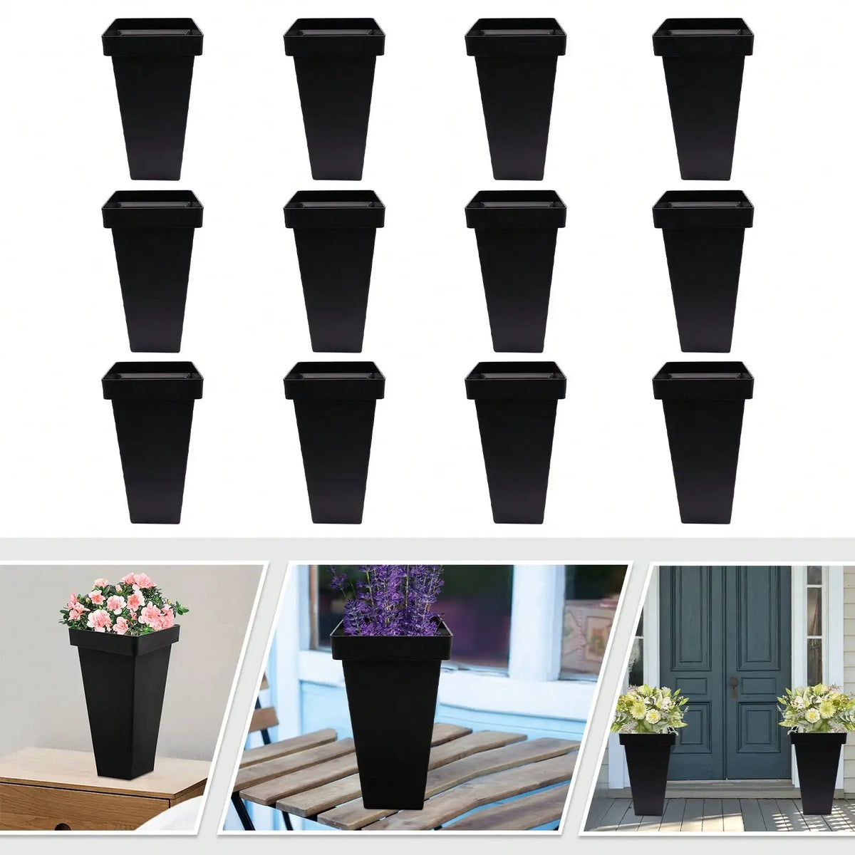 12Pcs Flower Buckets 13.4 Inch Modern Floral Bucket Plastic Flower Vases Floral Centerpiece For Table Home Wedding Party Decor