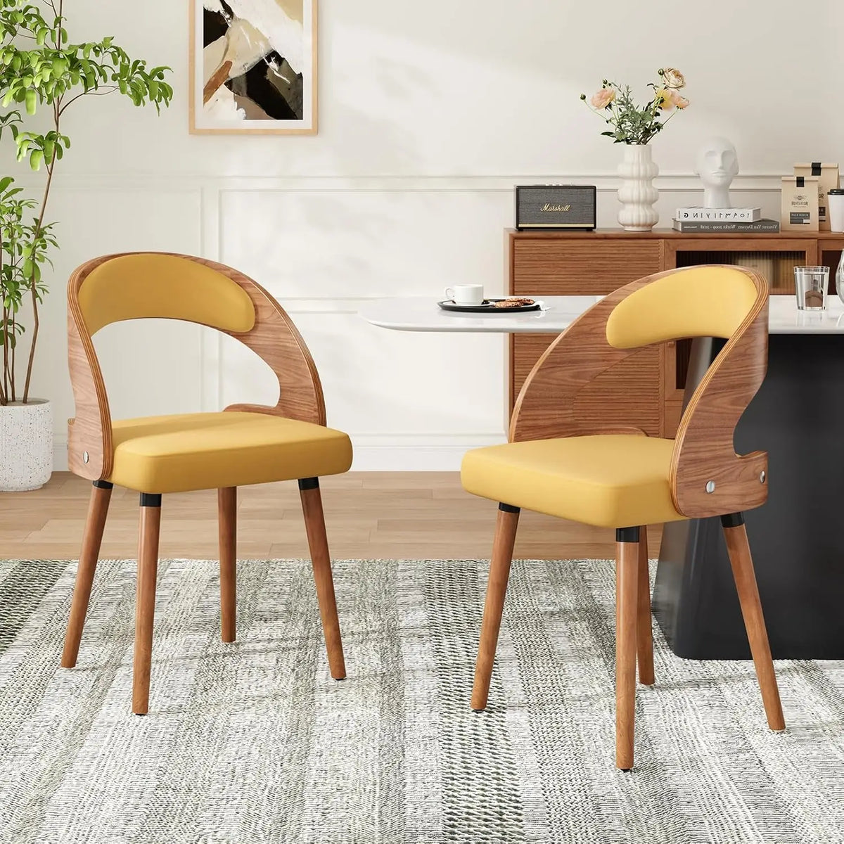 FARINI Modern Upholstered Wood Dining Chairs With Curved Backrest