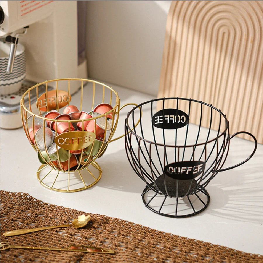 Black Metal Coffee Capsule Storage Basket Cup Shape Coffee Pod Holder Organizer Coffee Bar Desktop Storage Rack for Nespresso Pods