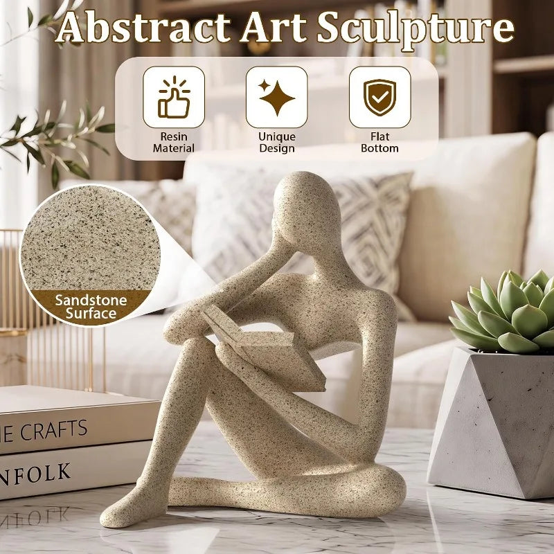 5.2 Inch Thinker Statue Bookshelf Decor, Large Resin Abstract Art Sculpture