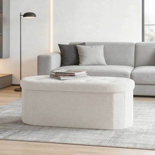 JHK Folding Storage Ottoman Bench With Padded Fabric Seat