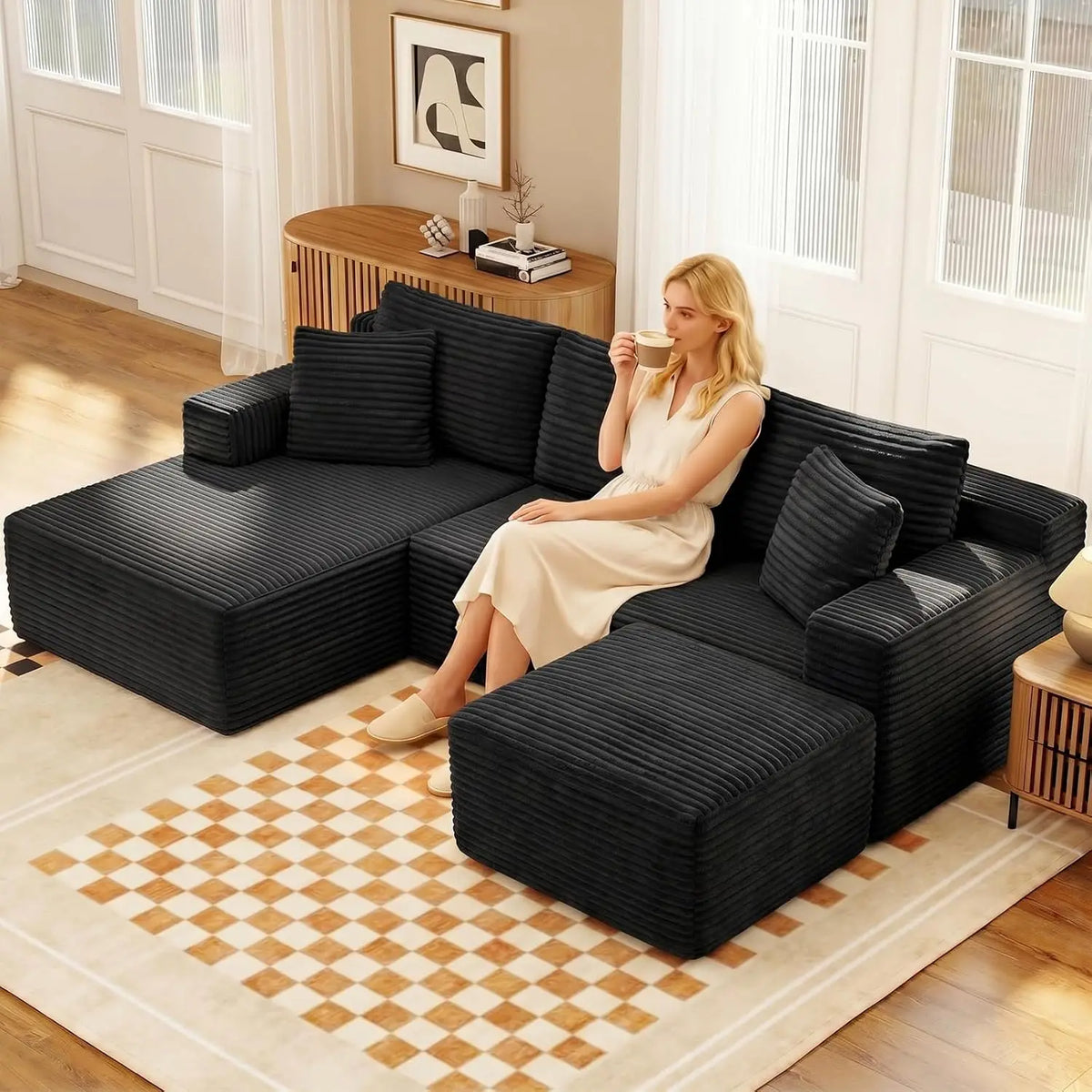 U-Shaped Modular Sectional Sofa With Ottoman Deep Seat Sleeper