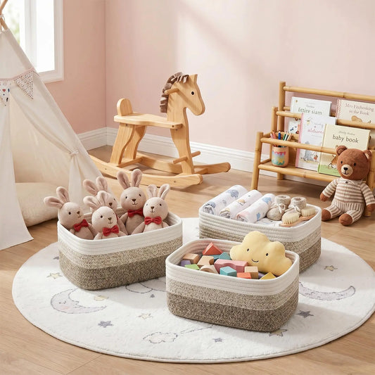 3/6 Pack Cotton Rope Woven Storage Baskets, Rectangular Shelf Organizer Bins For Closet Bathroom Nursery Toys Makeup, 11.8 x 7.5 in