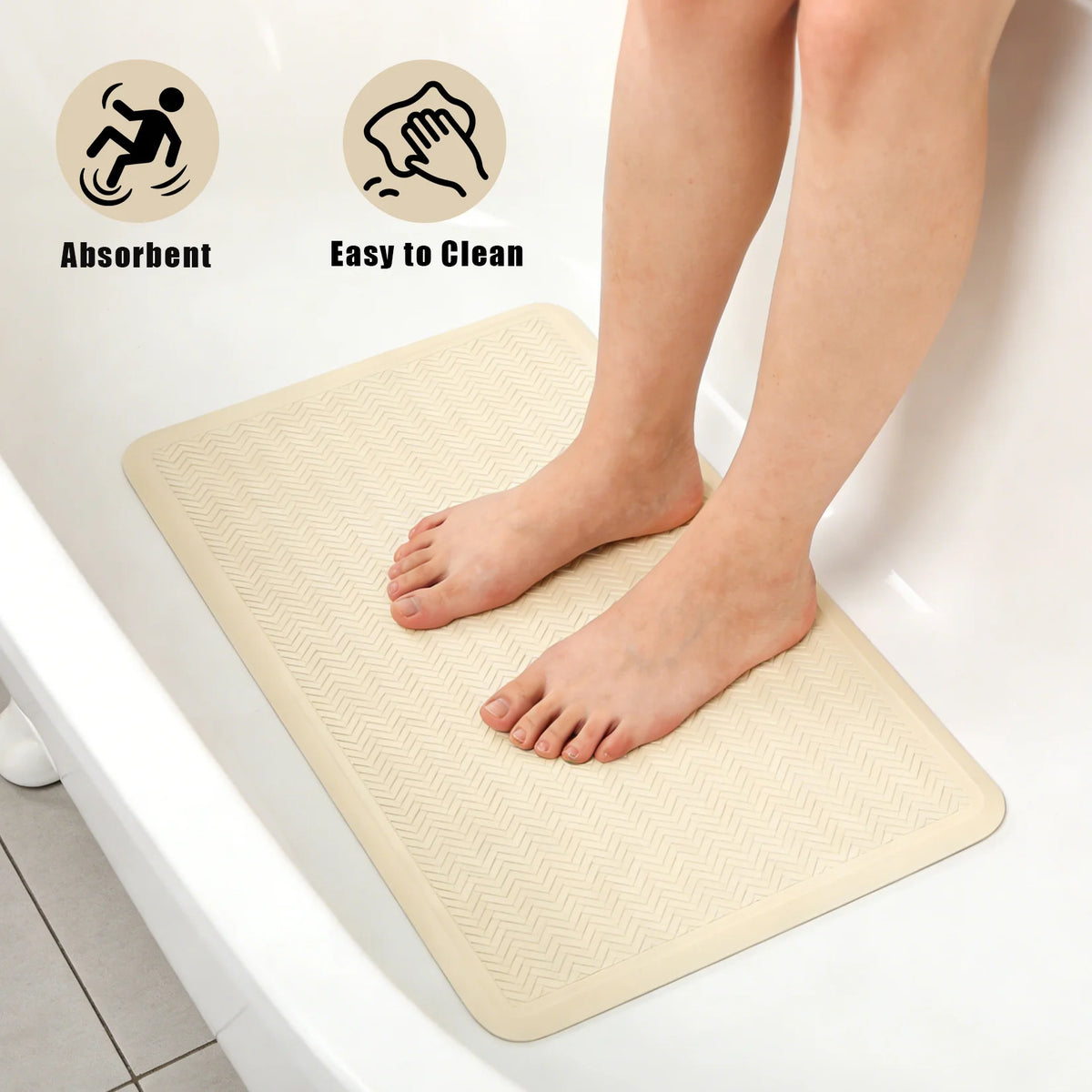 Non-Slip Rubber Bath Mat, Soft Textured Shower Mat with Suction Cups for Bathroom Tub Shower Wet Floor