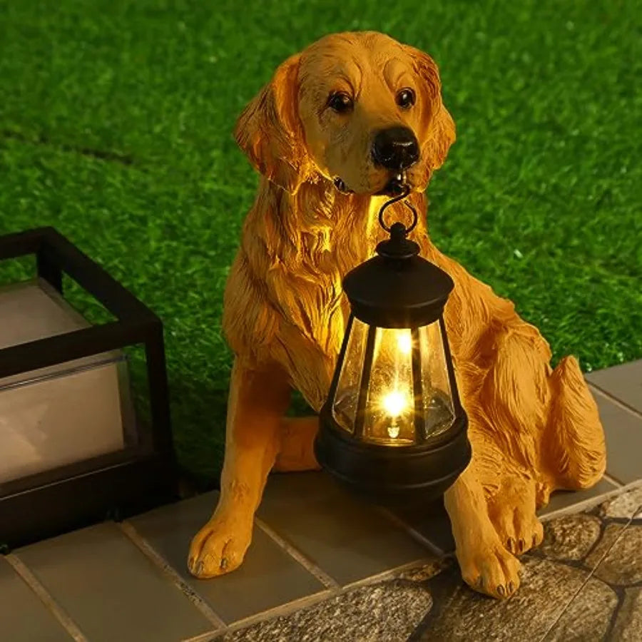 Garden Dog Statues Outdoor Decor, Resin Solar Lights Outdoor Statue Led Garden Decorations Windproof Lamp Lawn Ornaments Front