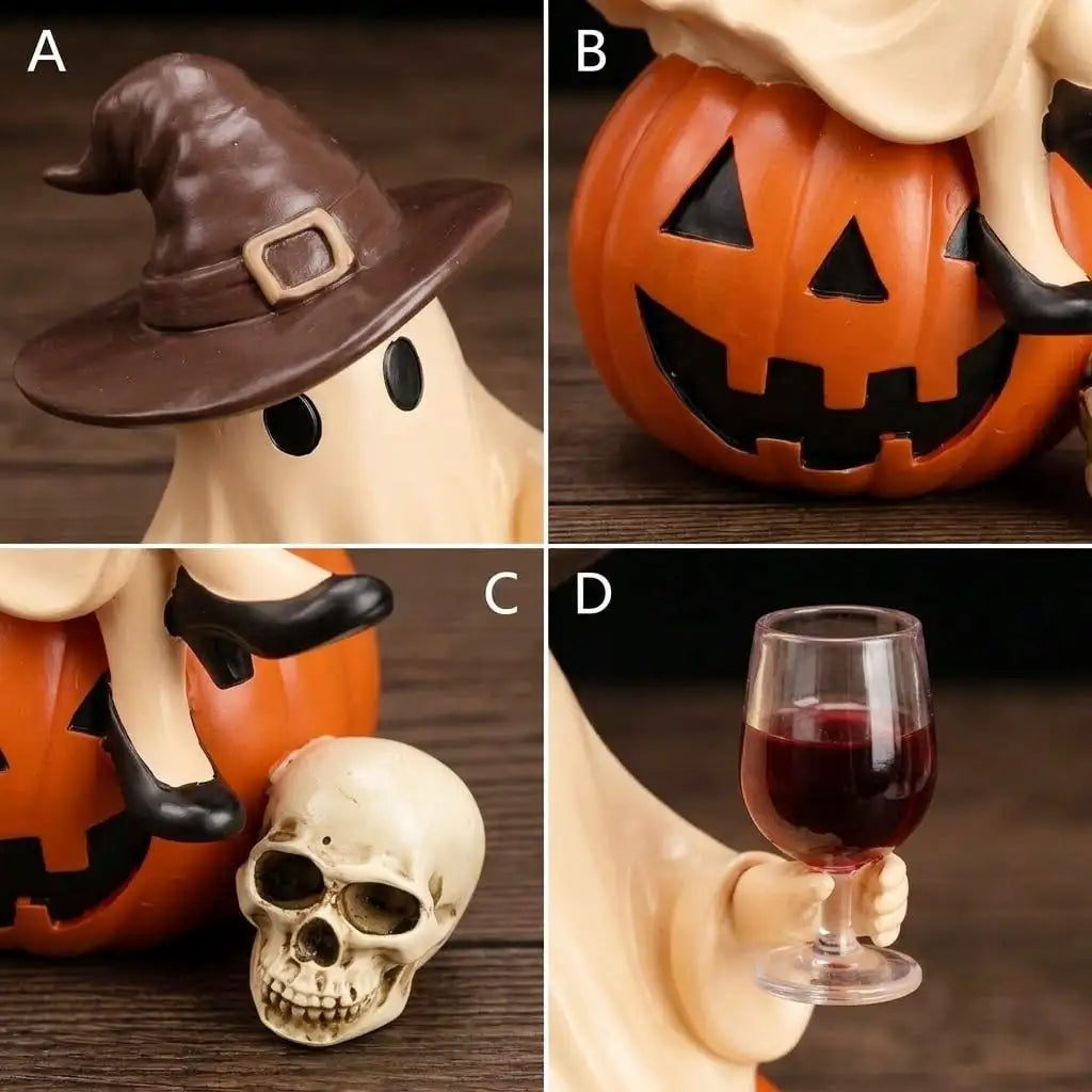Handheld Wine Glass Funny Ghost Resin Statue, Spooky Yet Humorous Halloween Decor, Dark Academia Style Room Ornament - Humorous Desktop Mood Regulator, Gift For Wine Lovers