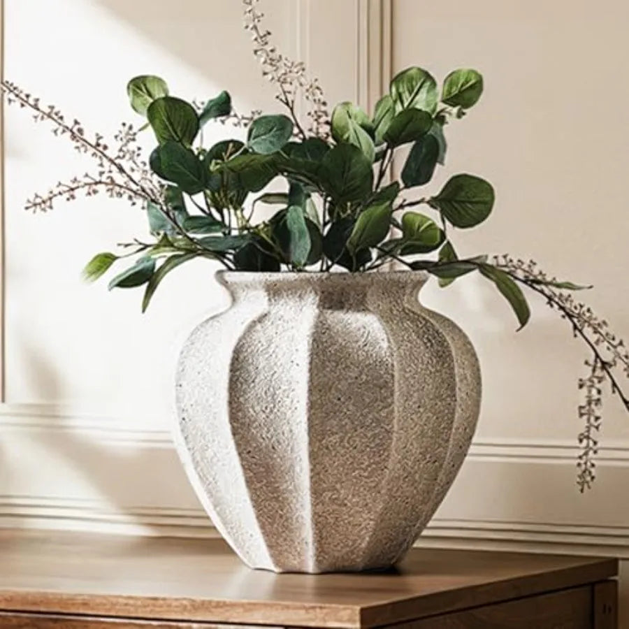 11.3 Ceramic Vase for Modern Farmhouse Home Decor: Weathered White Substantial Stable Living Room Dining Room Table Centerpiece