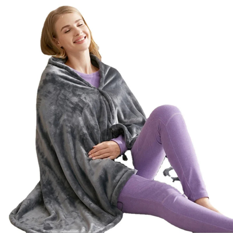 Coral Velvet Heating Blanket, 3 Heat Levels, Fast Heating USB Heating Shawl, 9 Heated Zones, Portable Thermal Blanket for Winter