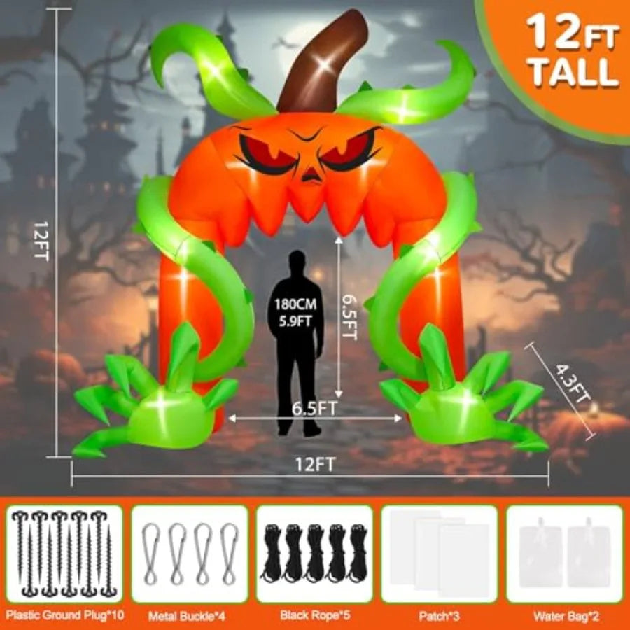 12FT Halloween Archway Inflatables, Giant Pumpkin Arch Inflatable Scary Halloween Outdoor Blow Up Decoration Halloween Pumpkin