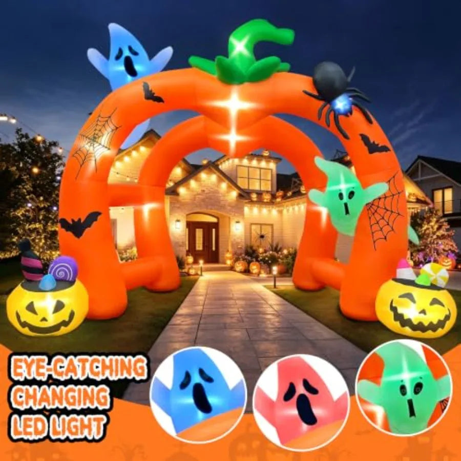 12FT Halloween Inflatable Archway, Giant Pumpkin Inflatable Tunnel Halloween Pumpkin Ghost Arch Inflatables Blow Up Ya