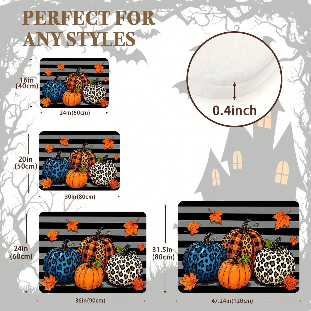 Colorful Leopard Print Pumpkin Pattern Autumn Halloween Doormat - Stylish Fall Party Style Autumn Halloween Doormat, Non-Slip, Machine Washable Doormat