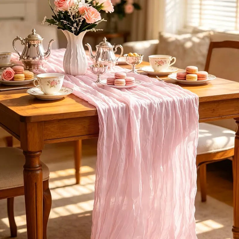 10 PCS  Gauze Cheese Cloth Table Runner 21×120 Inches, Lightweight Polyester Rustic Table Runner, Romantic Aesthetic Table Centerpiece, Reusable Table Linens for Wedding Arch Decor Birthday Dinner New Year Picnic Restaurant
