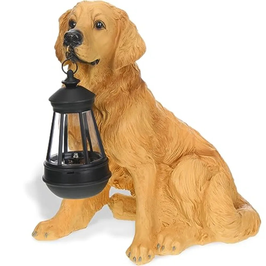 Garden Dog Statues Outdoor Decor, Resin Solar Lights Outdoor Statue Led Garden Decorations Windproof Lamp Lawn Ornaments Front