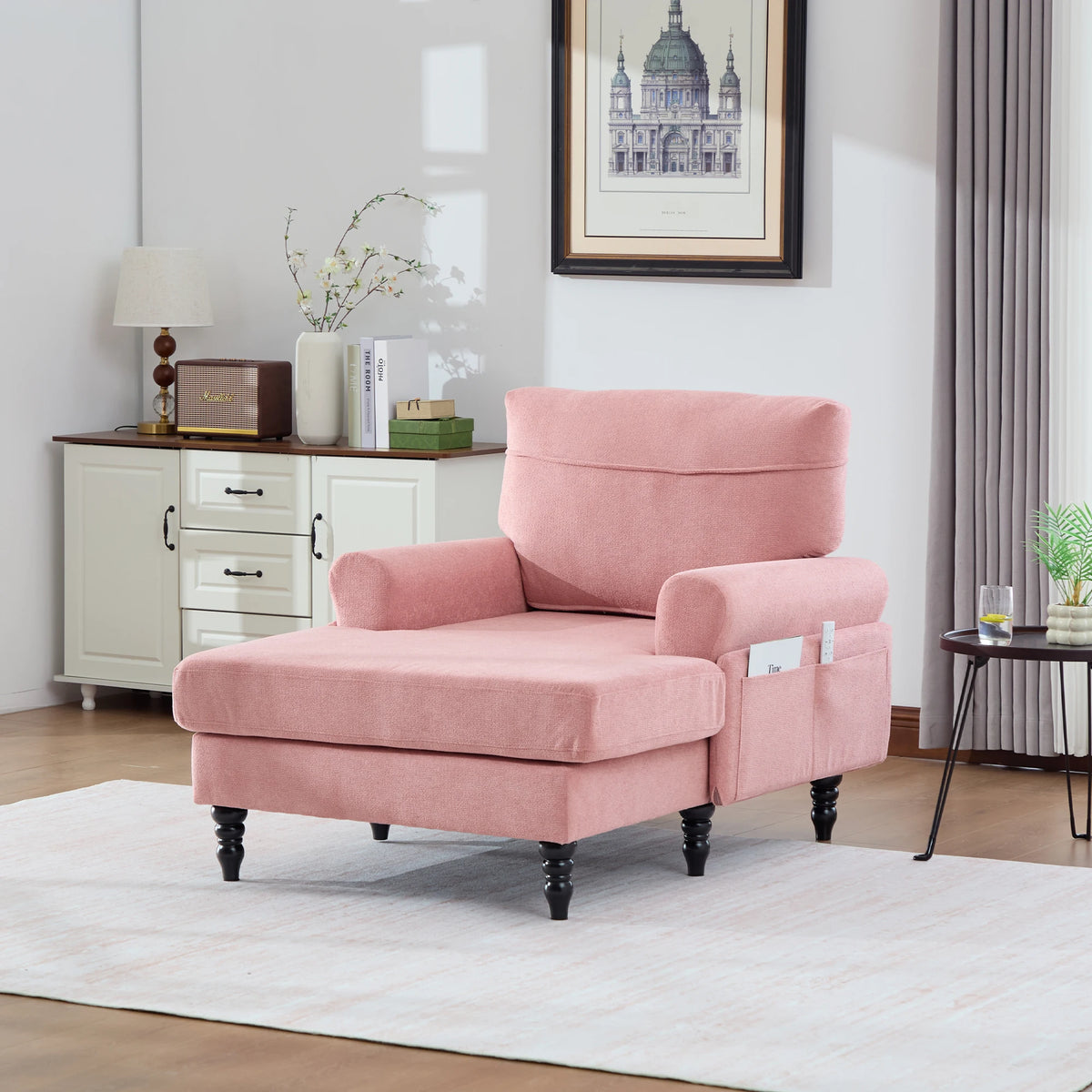 49.4-inch Modern Minimalist Chenille Fabric Single Sofa With Comfortable Backrest and Armrests Featuring Side Storage Pockets Suitable For Living Room Bedroom or Office