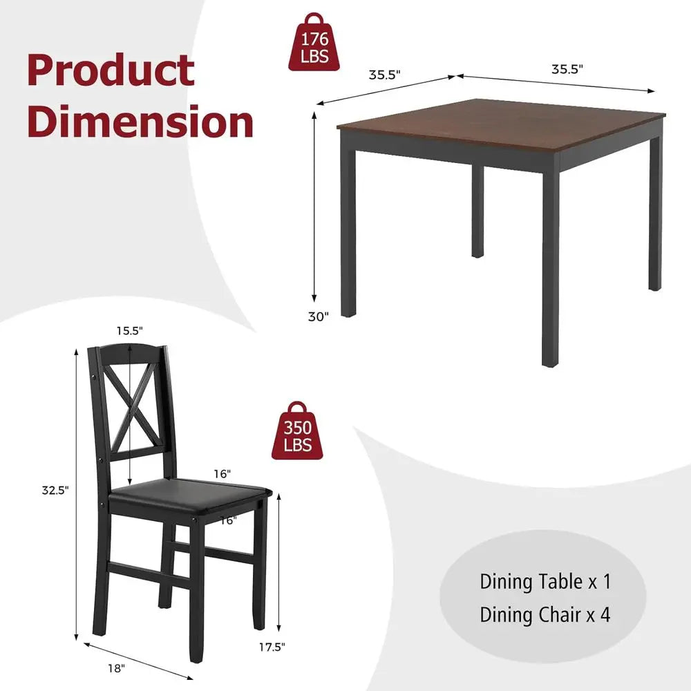 -Century ern Dining Table Set or 2, Wooden Kitchen Table & 2 Chairs with Padded Seats, 3-Piece Compact Dining Set or Small Space