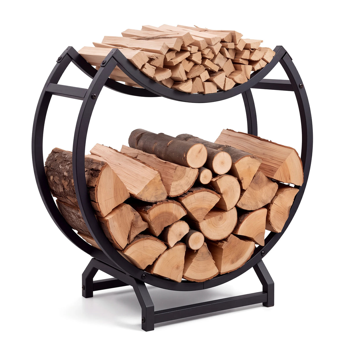 Round Firewood Rack Heavy Duty Iron Log Holder For Indoor Outdoor Fireplace Storage, Space Saving Metal Wood Rack For Patio Hearth