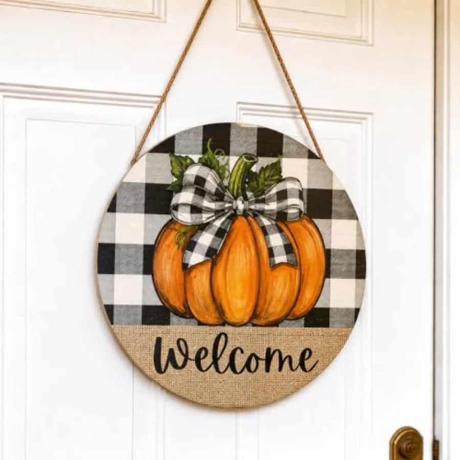 Fall Door Decor Wooden Hello Fall Sign, Pumpkin Truck Door Hanger Wooden Hello Fall pumpkin truck sign for front door, porch, w