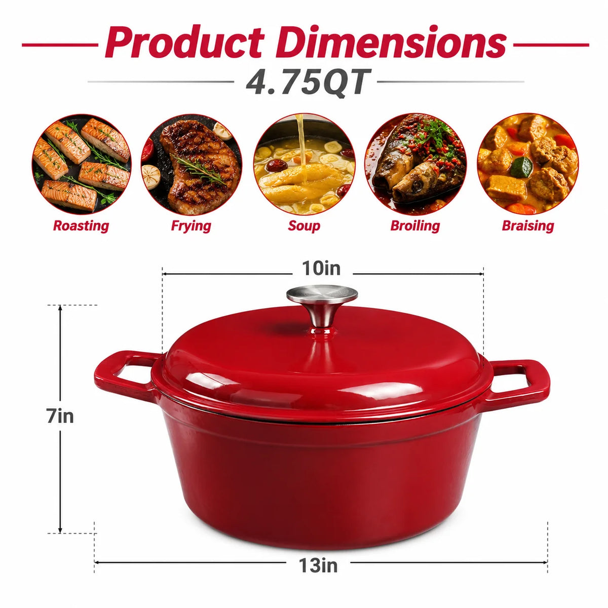 HANSMART 4.75Qt Enameled Cast Iron Dutch Oven With Lid, Non-Stick Enamel Coating Round Pot Induction & Oven Safe for Bread Baking Braising Stewing Home Cooking