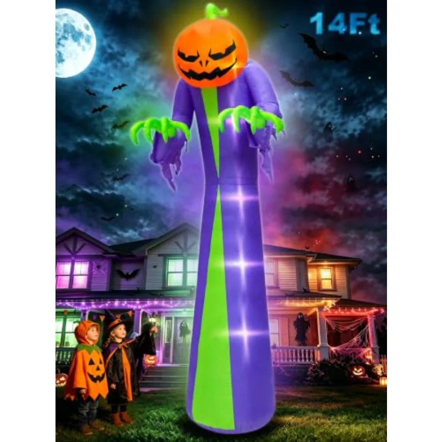 14 FT Giant Halloween Inflatable Pumpkin Outdoor Decorations: weather-resistant PVC, orange, quick-inflate with built-in fan, U